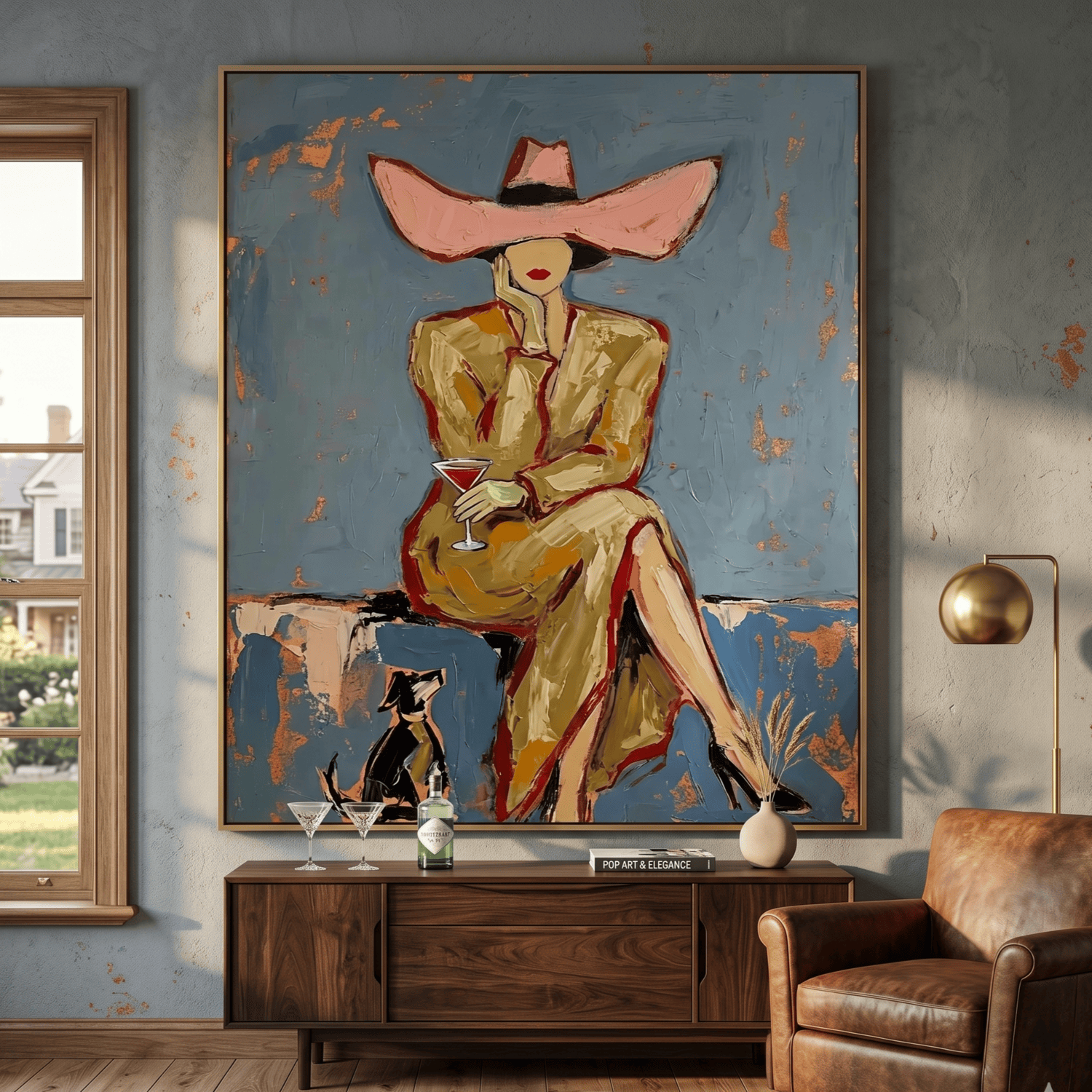 Carmel Western Lady's Sip Wall Art | Hand-Painted Vintage