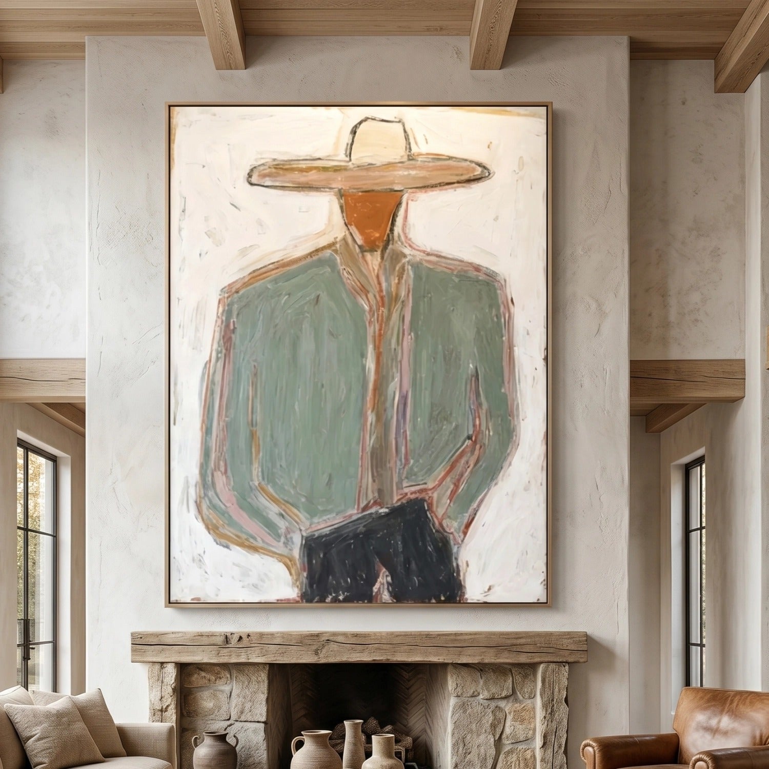 Carmel Minimal Cowboy Figure Wall Art | Hand-Painted Vintage