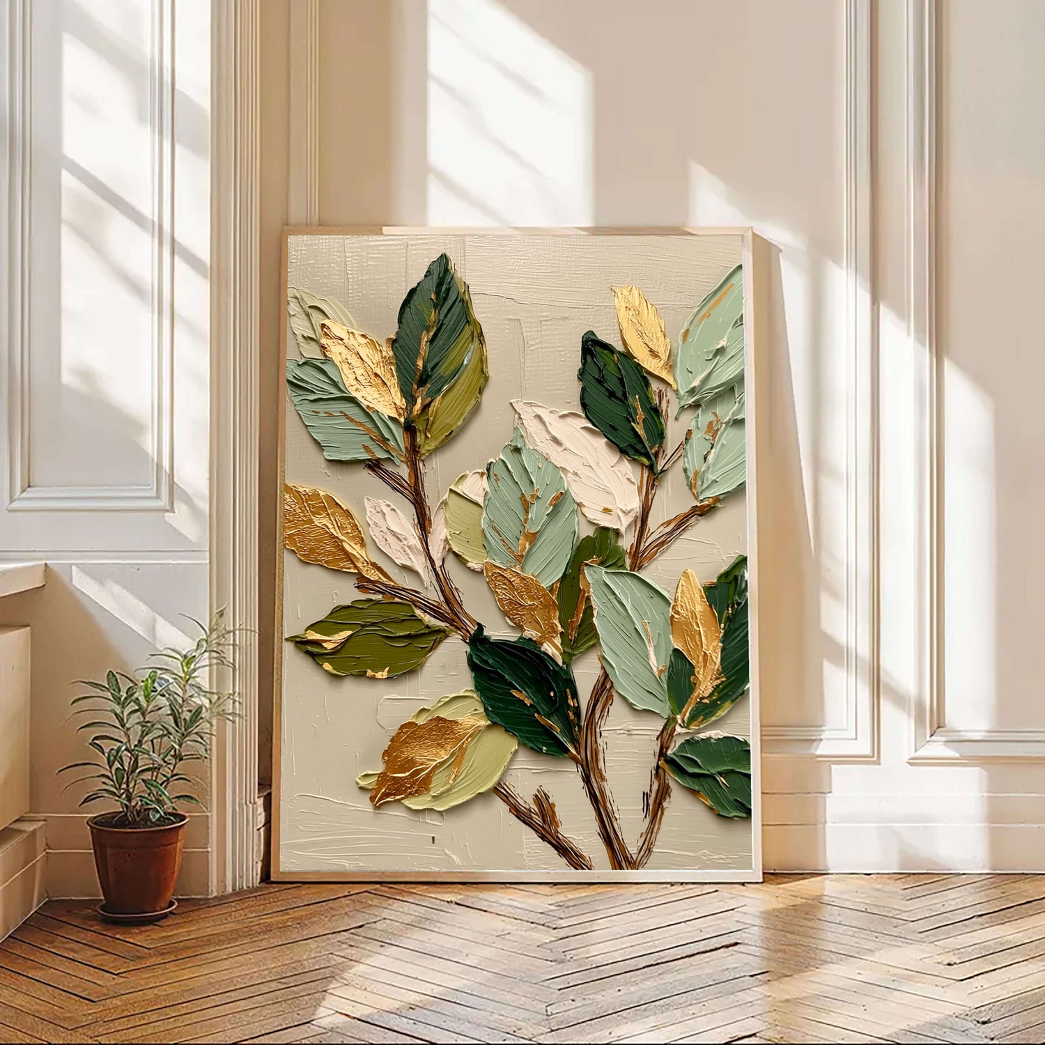 3D-Textured Art | Gilded Leaf Cluster