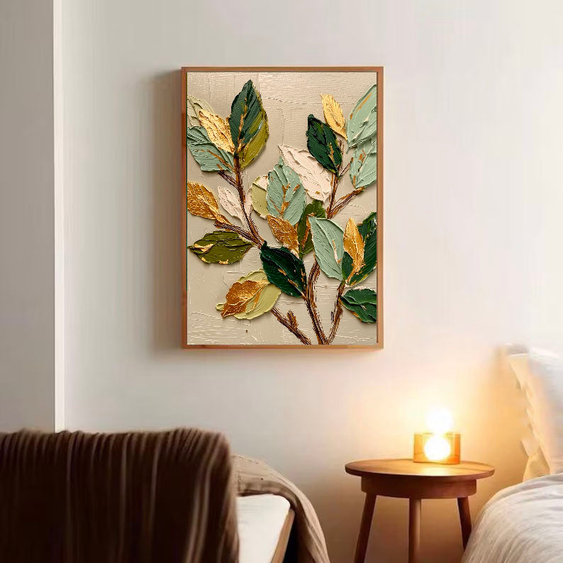 3D-Textured Art | Gilded Leaf Cluster
