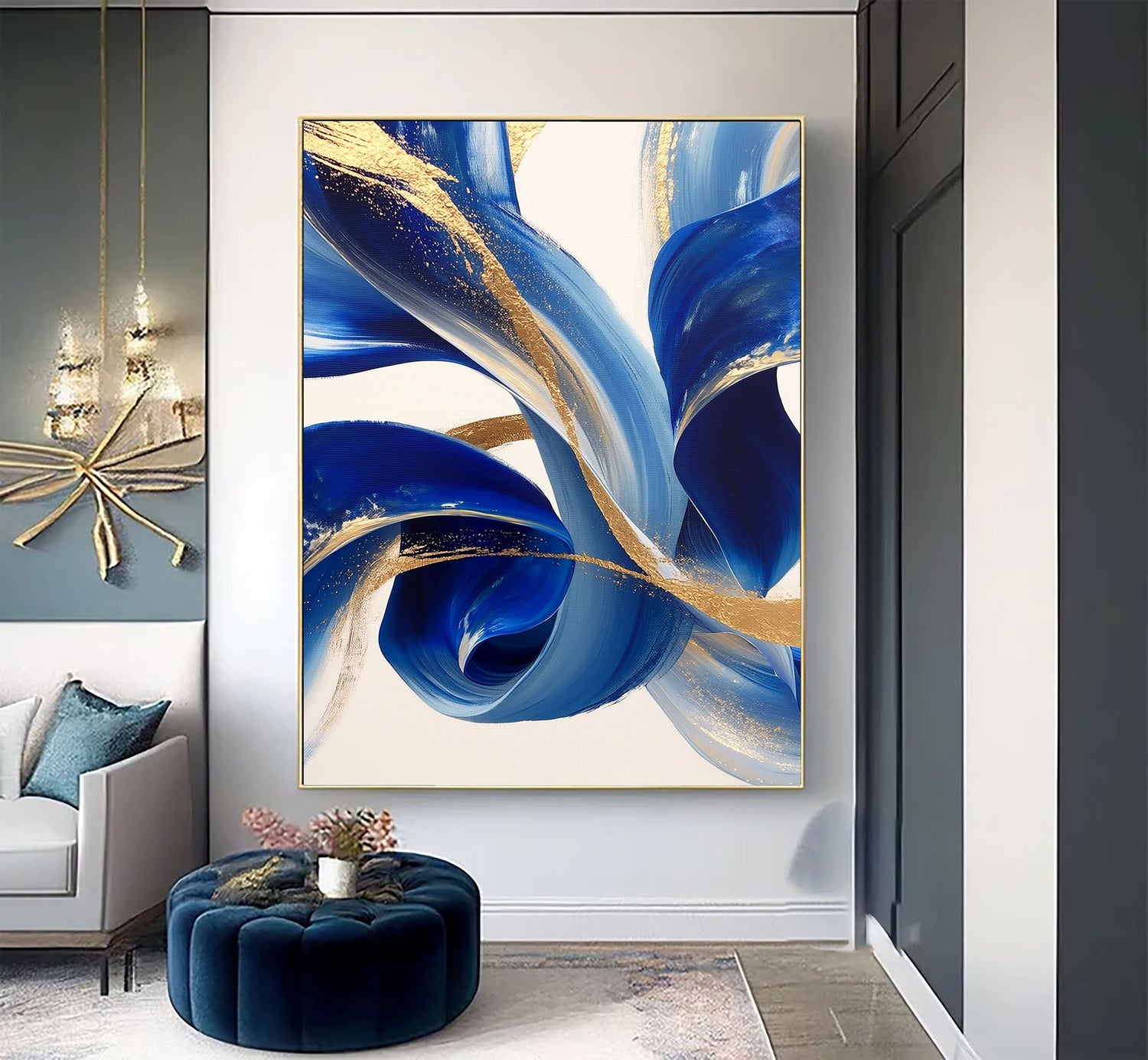 Contemporary Luxe Art | Cobalt Gold Swirl