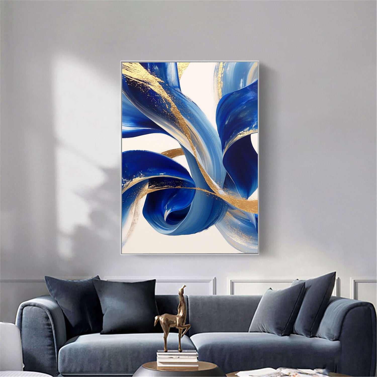 Contemporary Luxe Art | Cobalt Gold Swirl