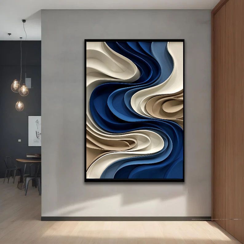 3D-Textured Art | Indigo Wave Relief