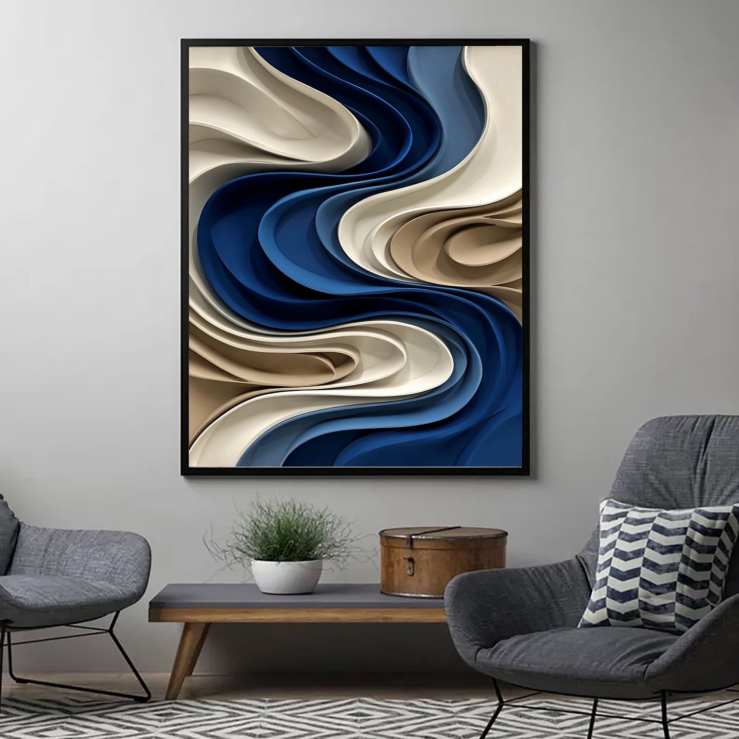 3D-Textured Art | Indigo Wave Relief