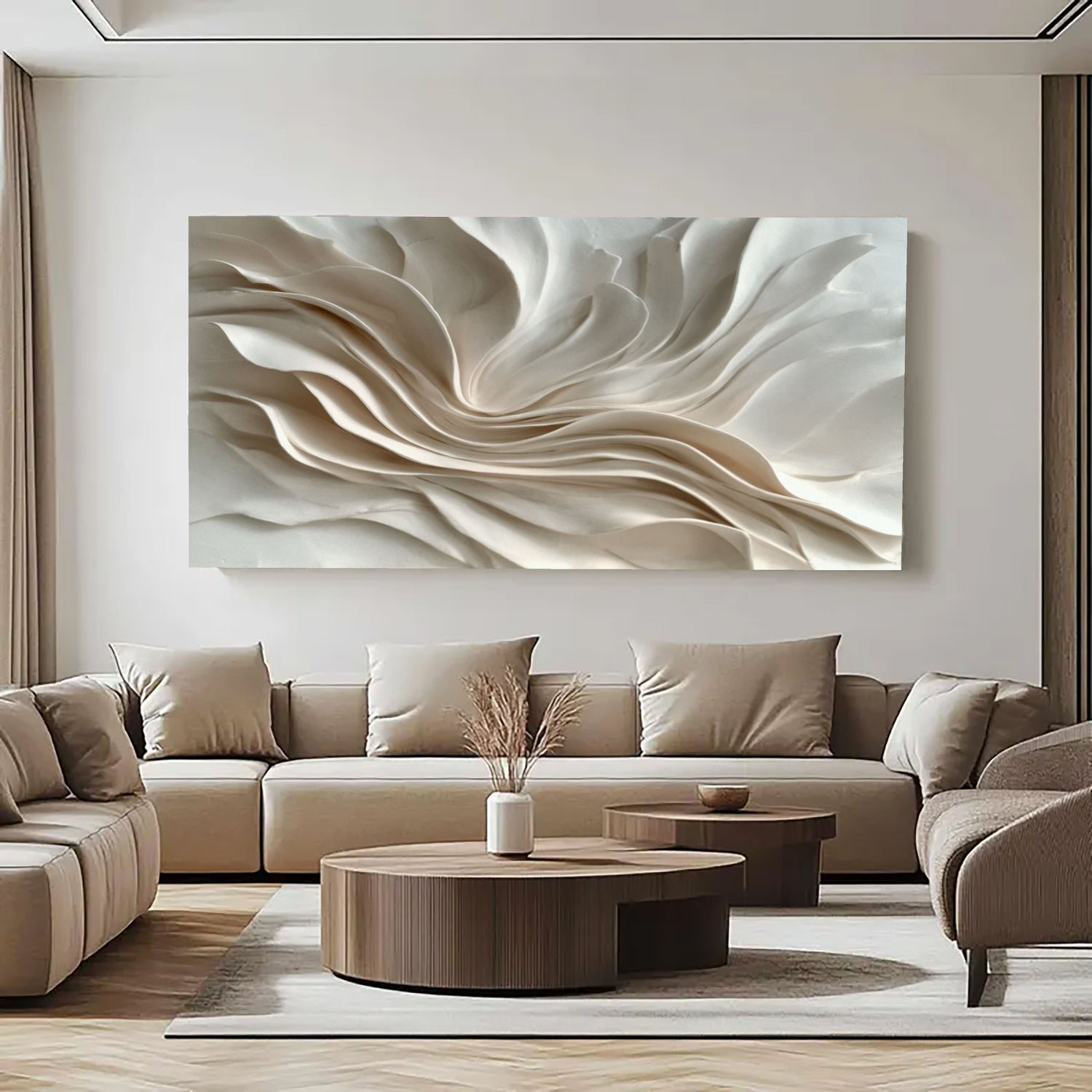 3D-Textured Art | Cream Wave Relief