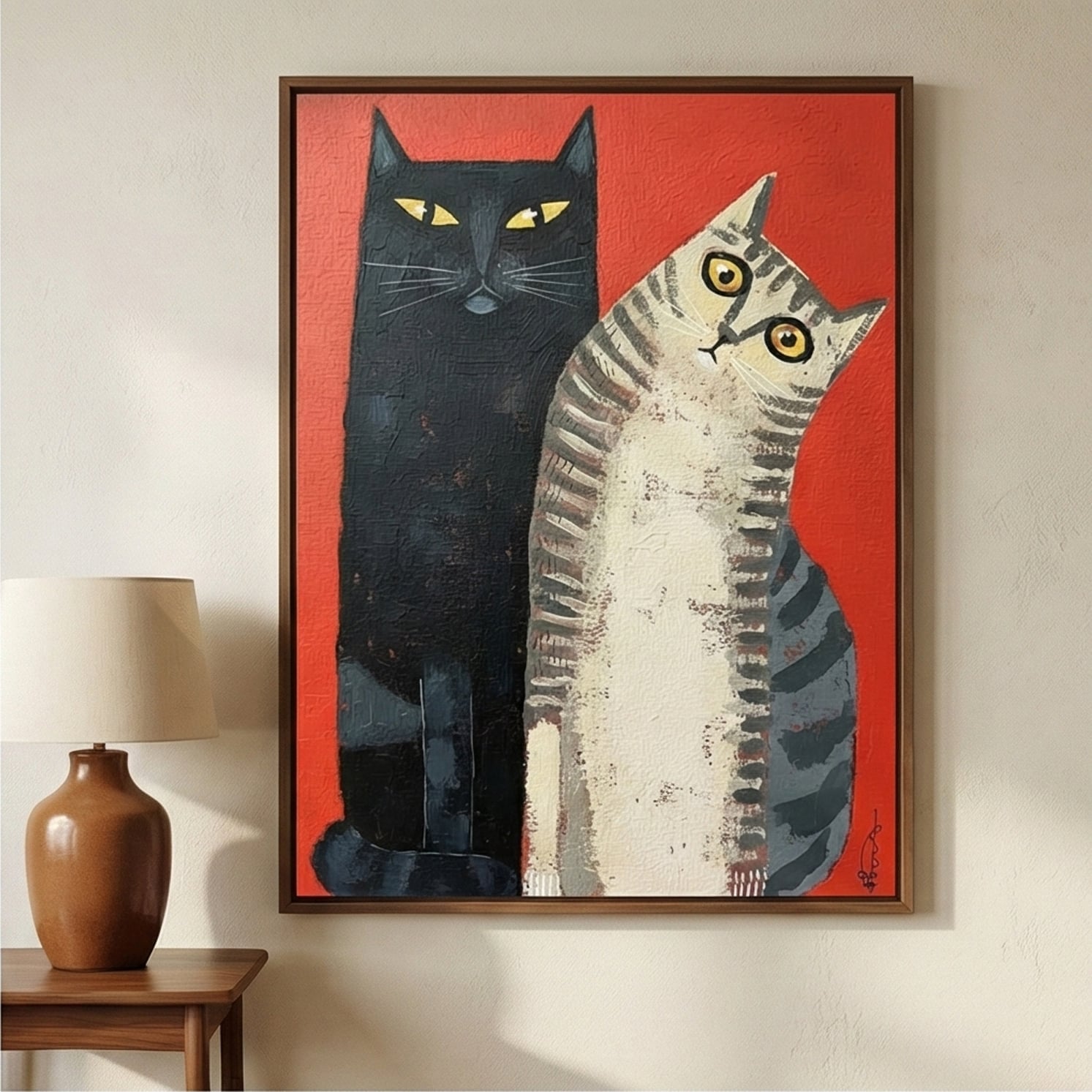 Surreal Art | Red & Cats Duo