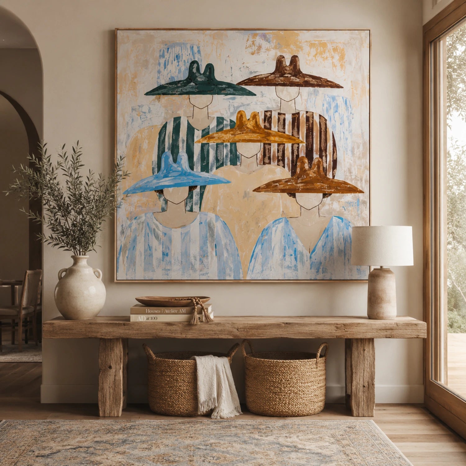 Vintage Americana Art | Five Hat Gathering