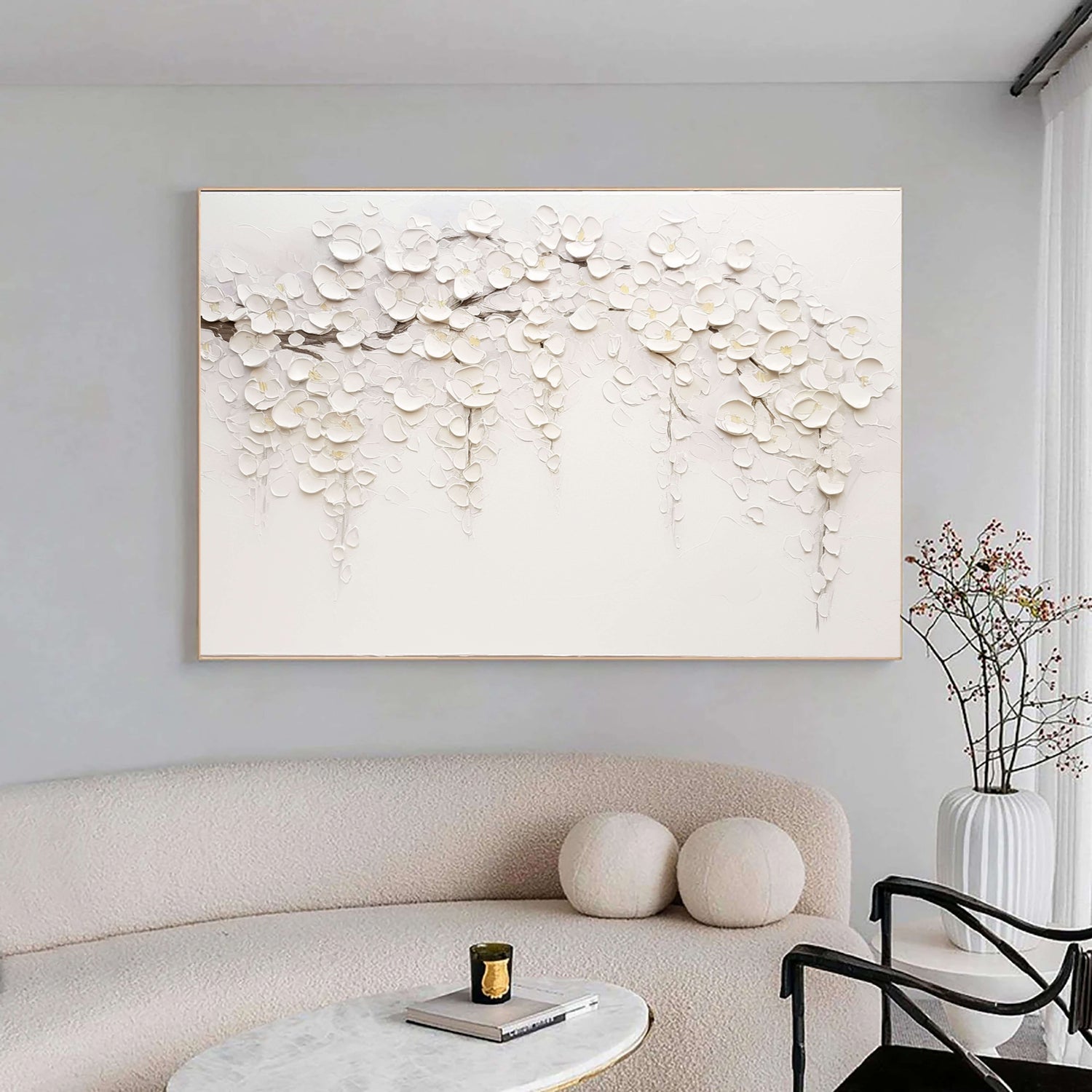 3D-Textured Art | White Cascading Blossoms