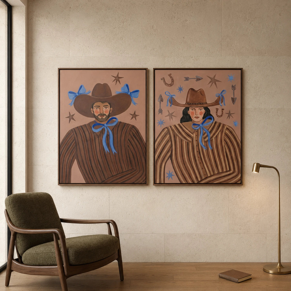Vintage Americana Art | Starry Prairie Pair