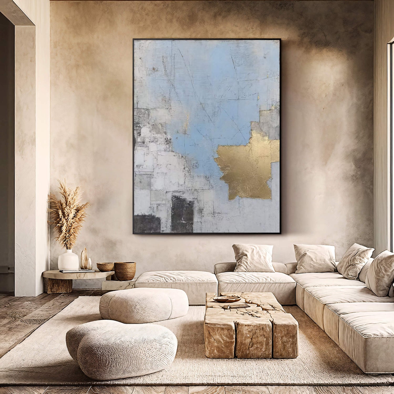 Contemporary Luxe Art | Gilded Blue Collage