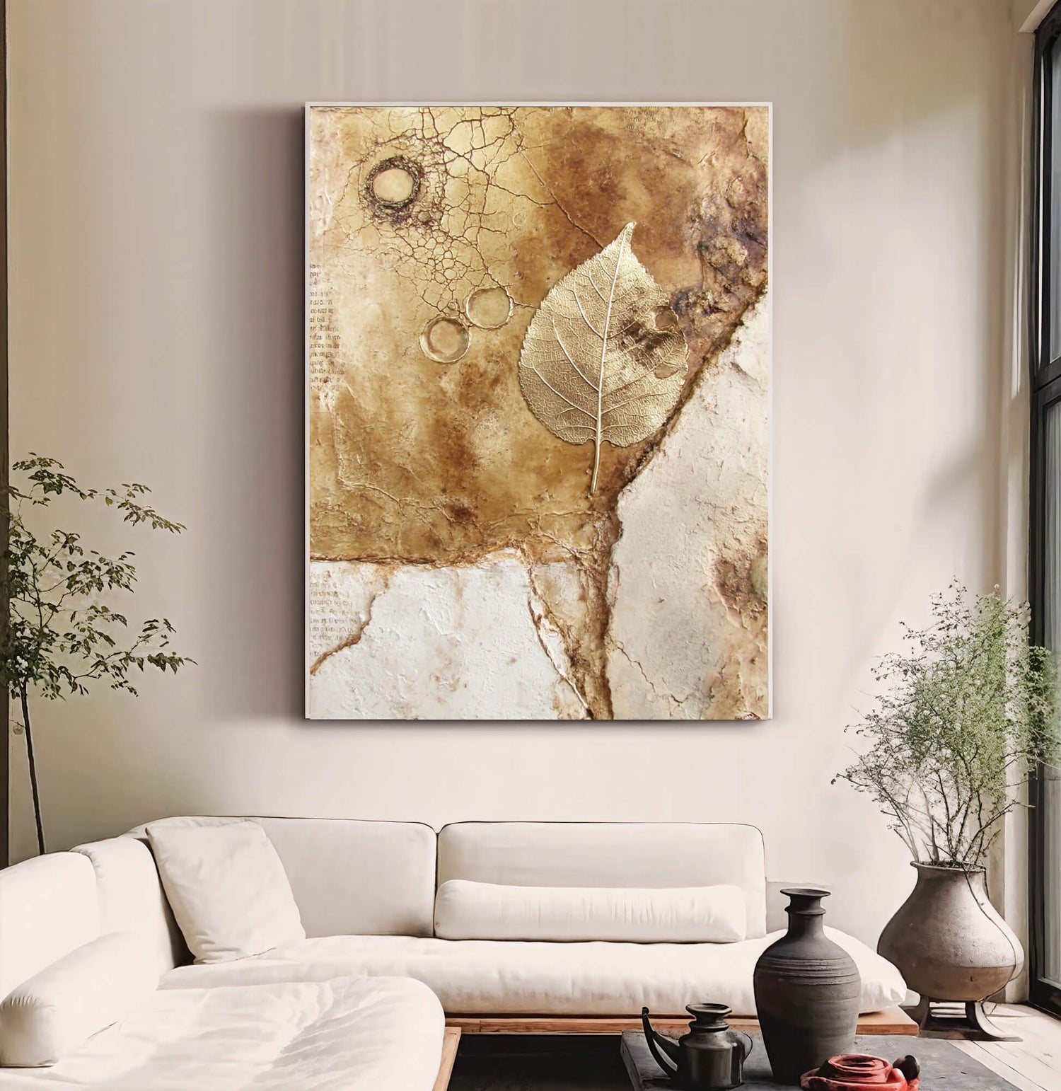 Contemporary Luxe Art | Gilded Leaf Relic