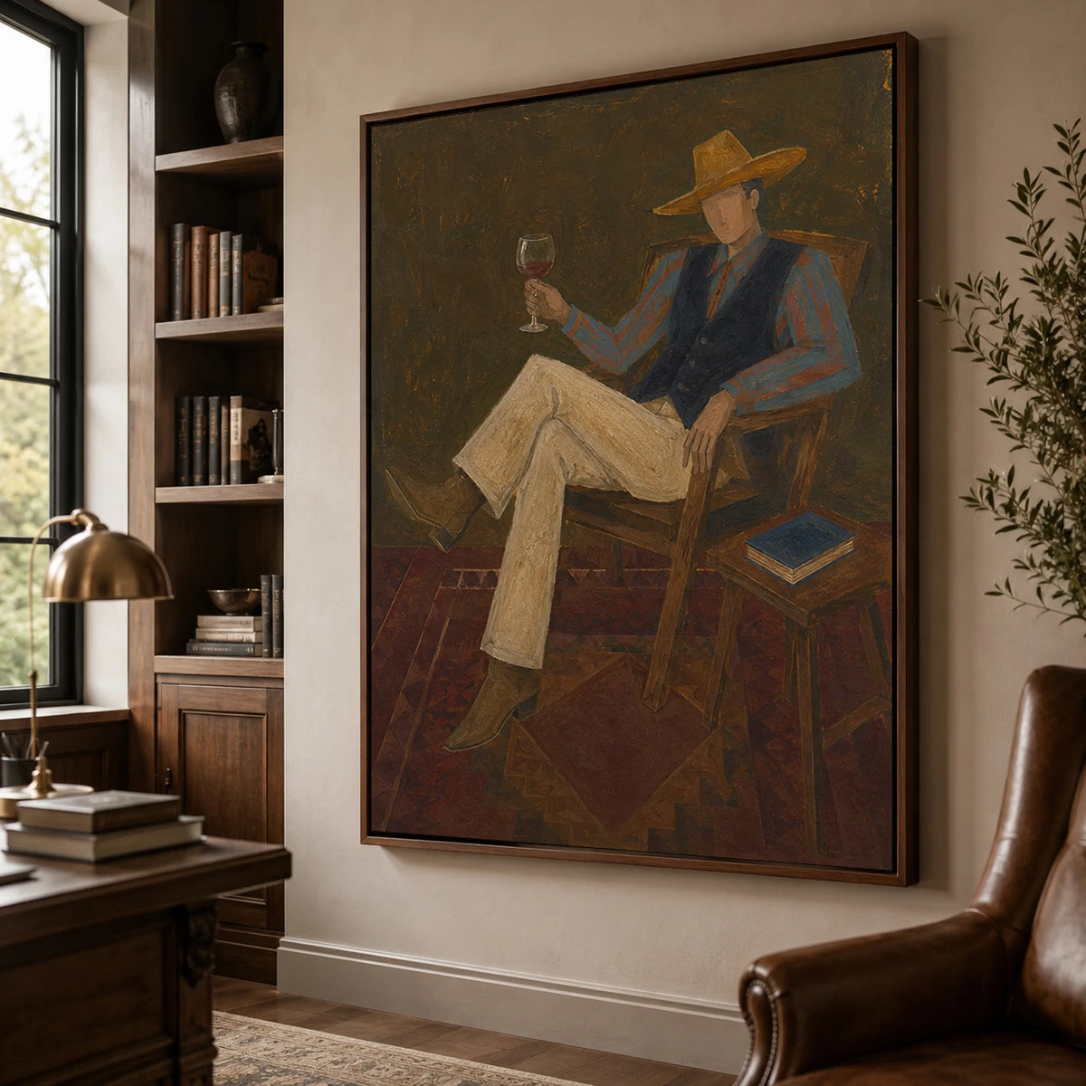 Western Folk Art｜Vintage Wine Evening Cowboy Portrait