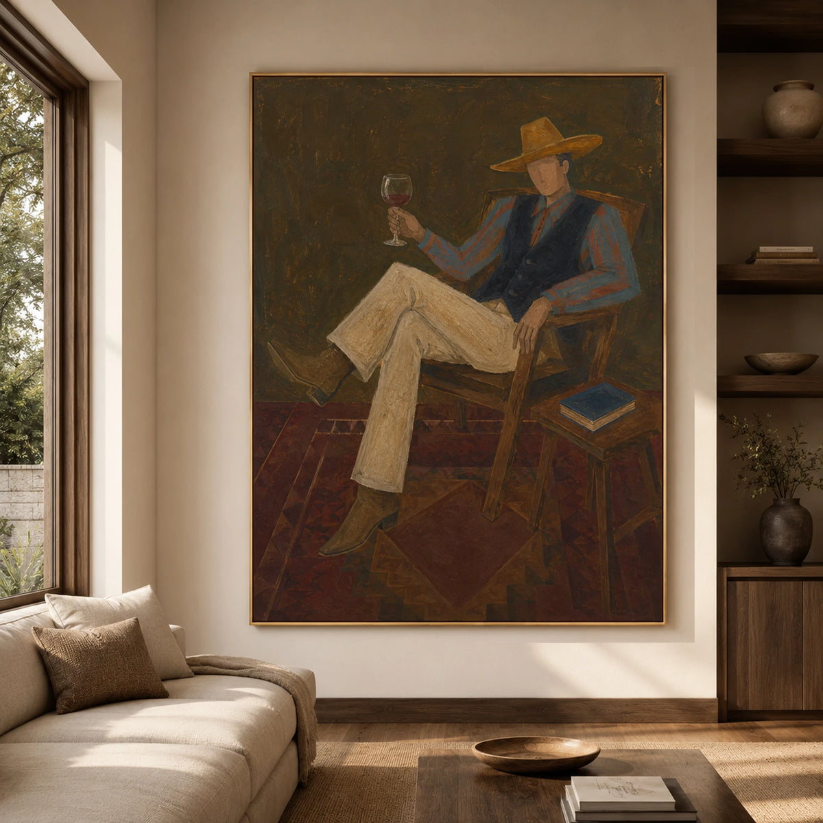Western Folk Art｜Vintage Wine Evening Cowboy Portrait