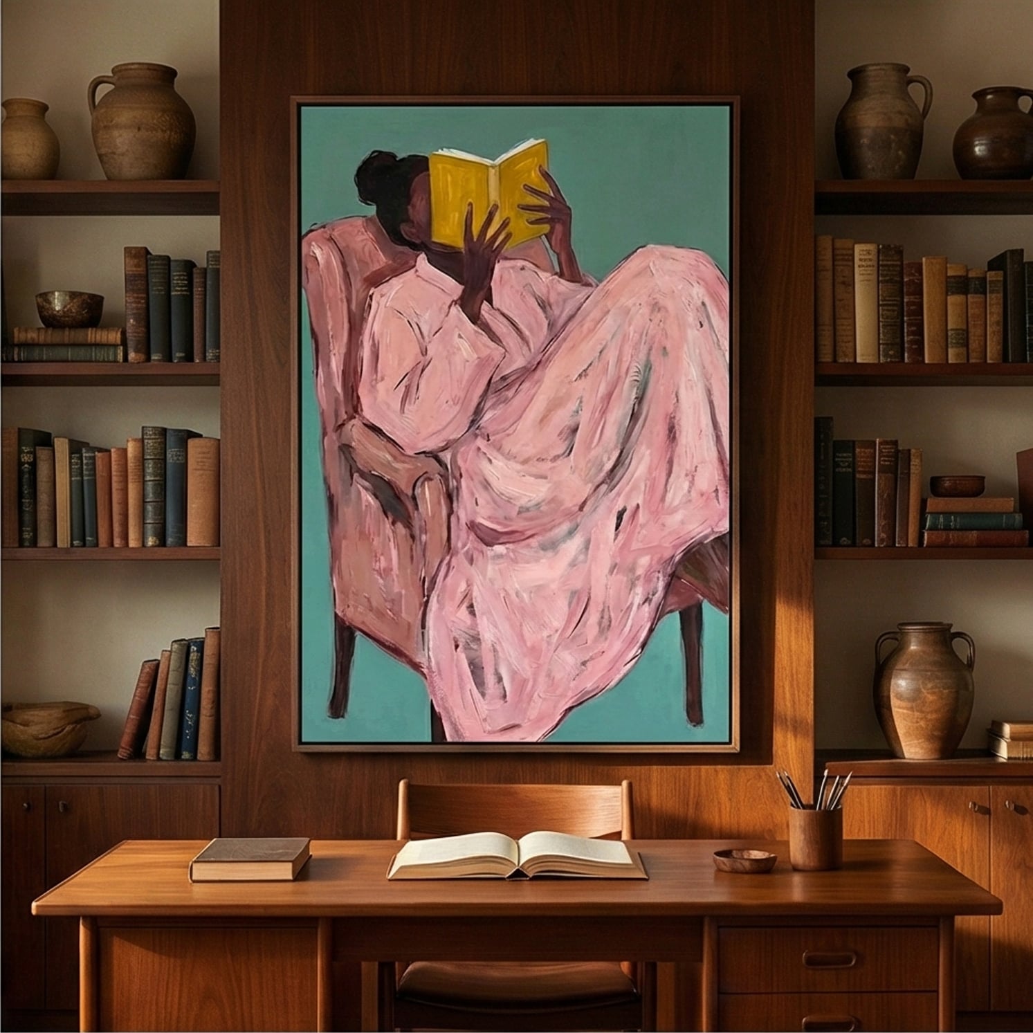 Surreal Art | Cozy-Yellow Book Reader