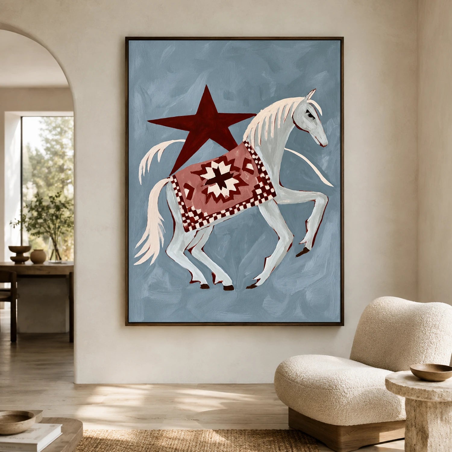 Vintage Americana Art | Star‑Steed Over Blue Prairie