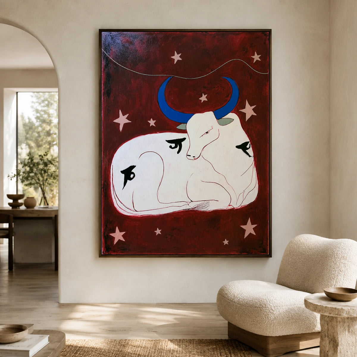 Vintage Americana Art | Starfall Over The Resting Steer