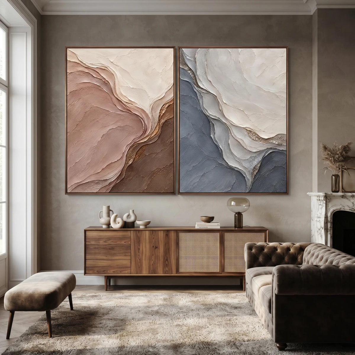 Blush and Slate Folded Duet — featured artwork in an interior setting