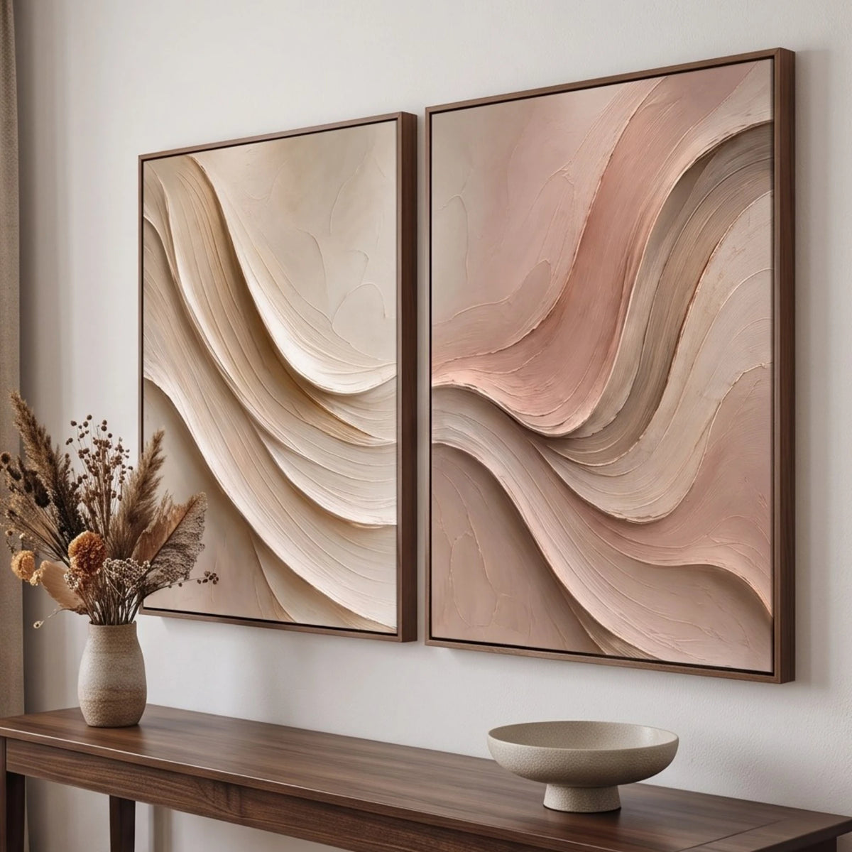 Blush Petal Duet — featured artwork in an interior setting