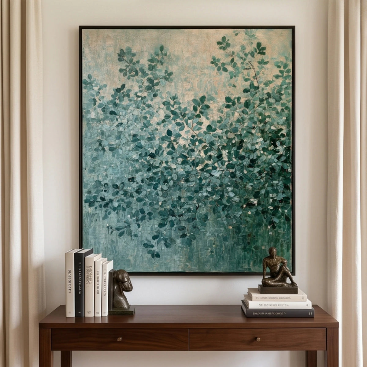 Cascading Teal Foliage — featured artwork in an interior setting