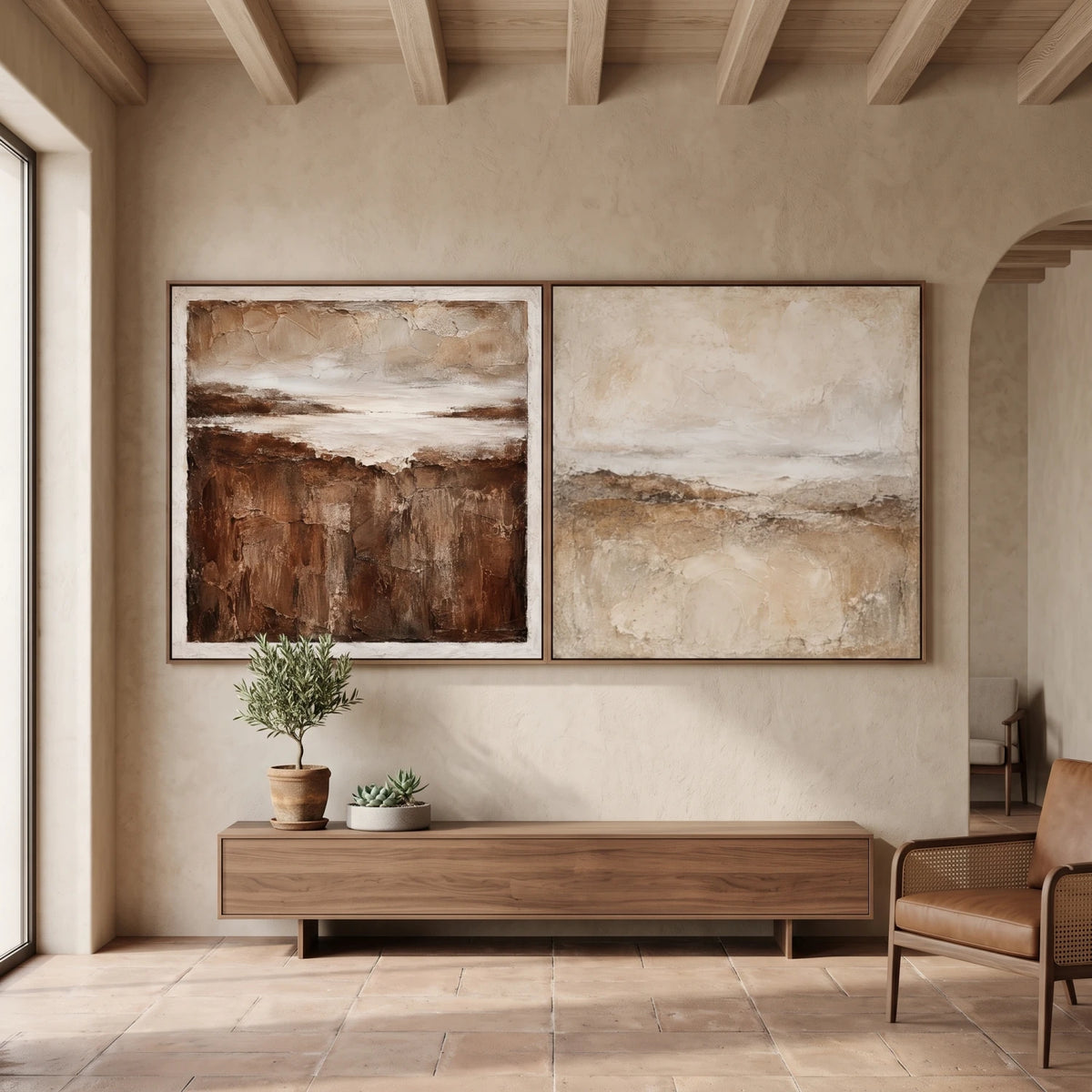 Earth and Mist Horizon Duet — featured artwork in an interior setting