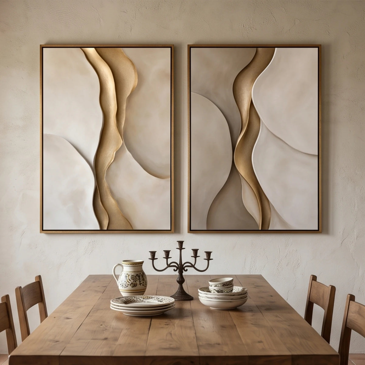 Gilded Ivory Currents — featured artwork in an interior setting