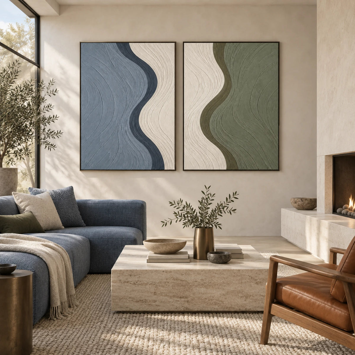 Sage and Slate Waves — artwork view 1