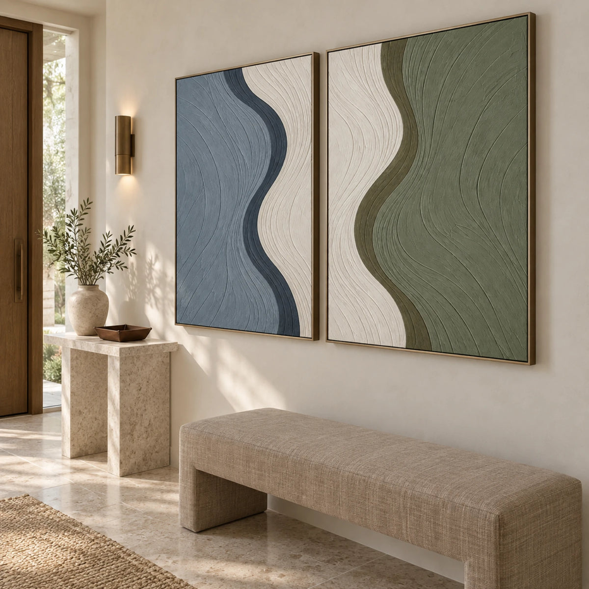 Sage and Slate Waves — artwork view 2