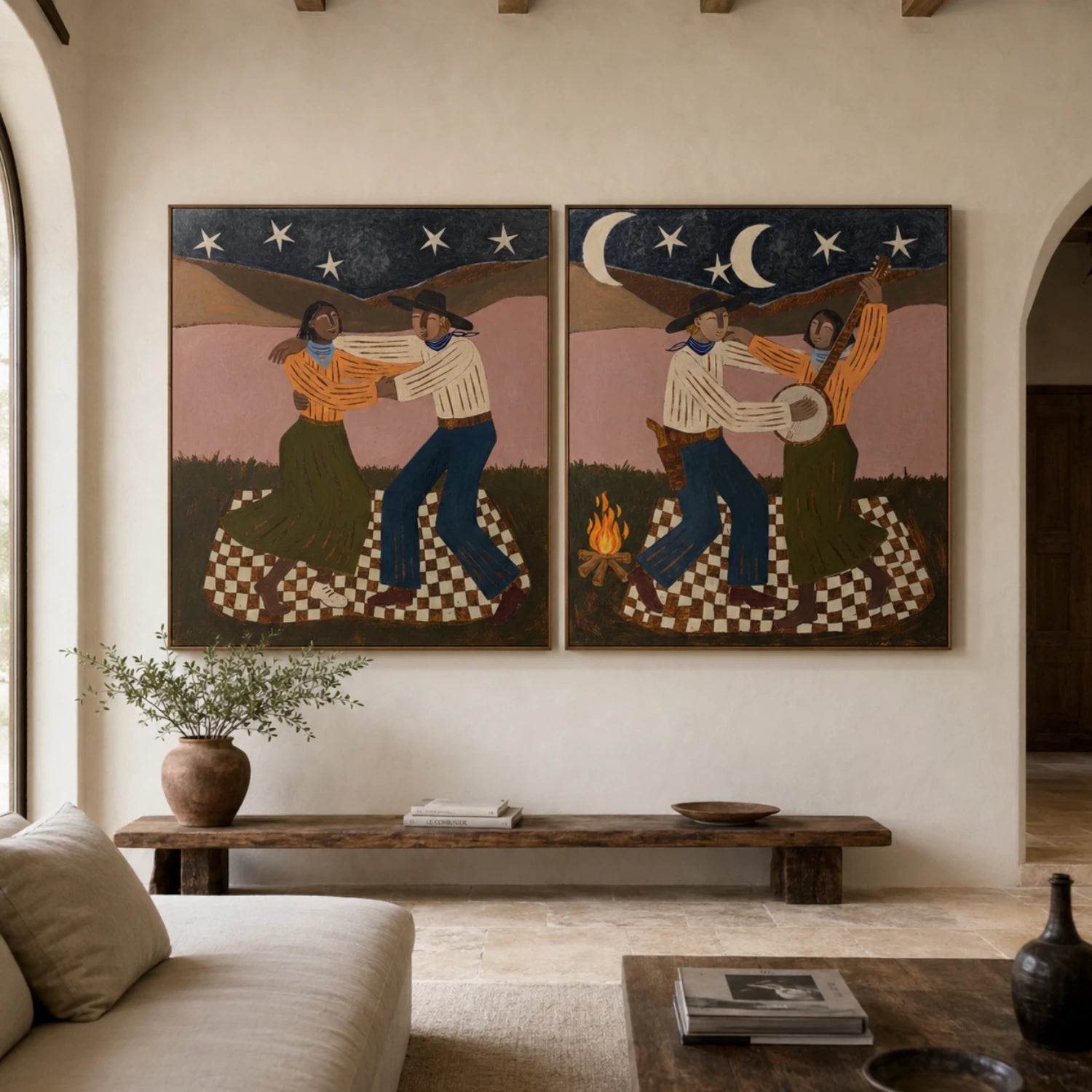 Vintage Americana Art | Starry Campfire Duet