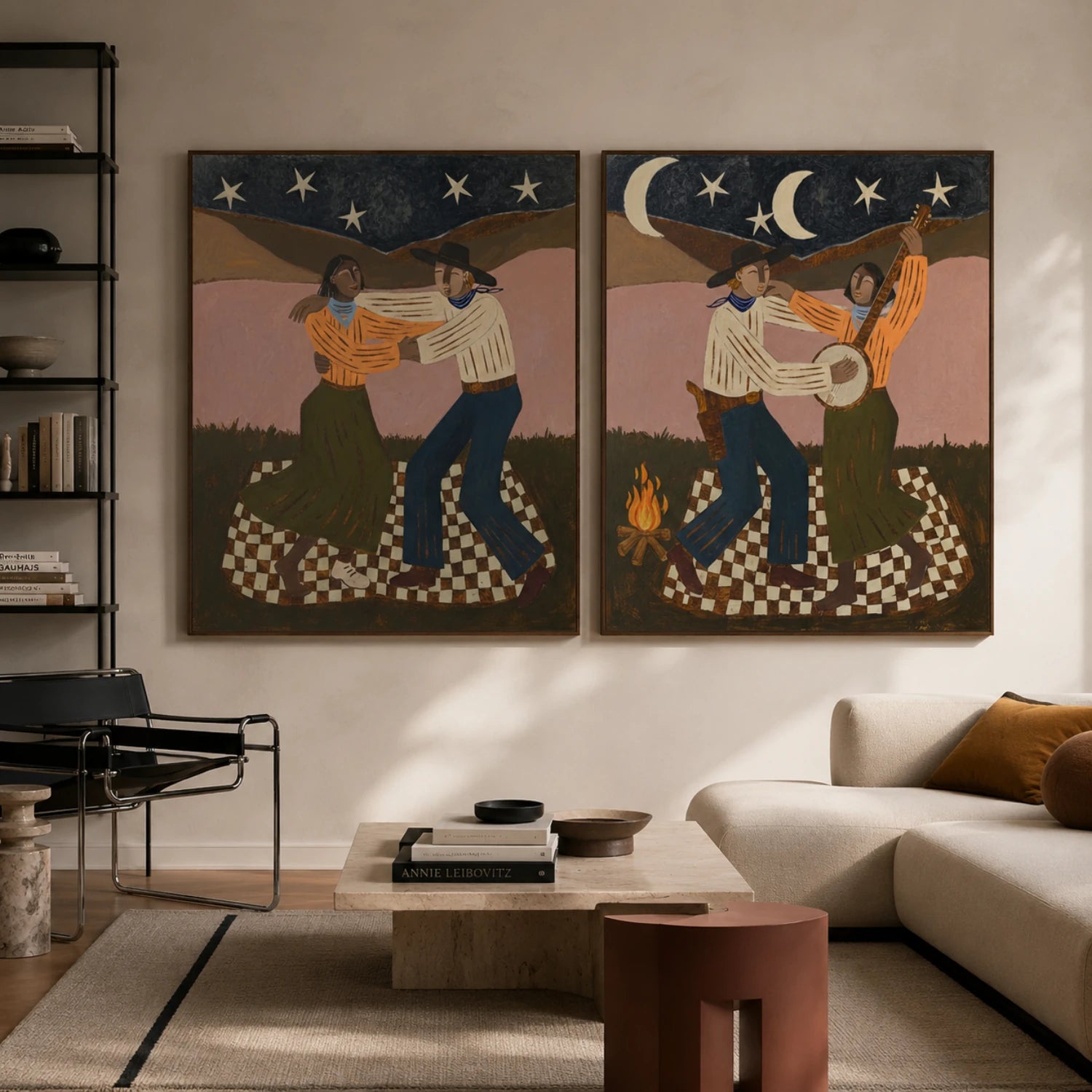 Vintage Americana Art | Starry Campfire Duet