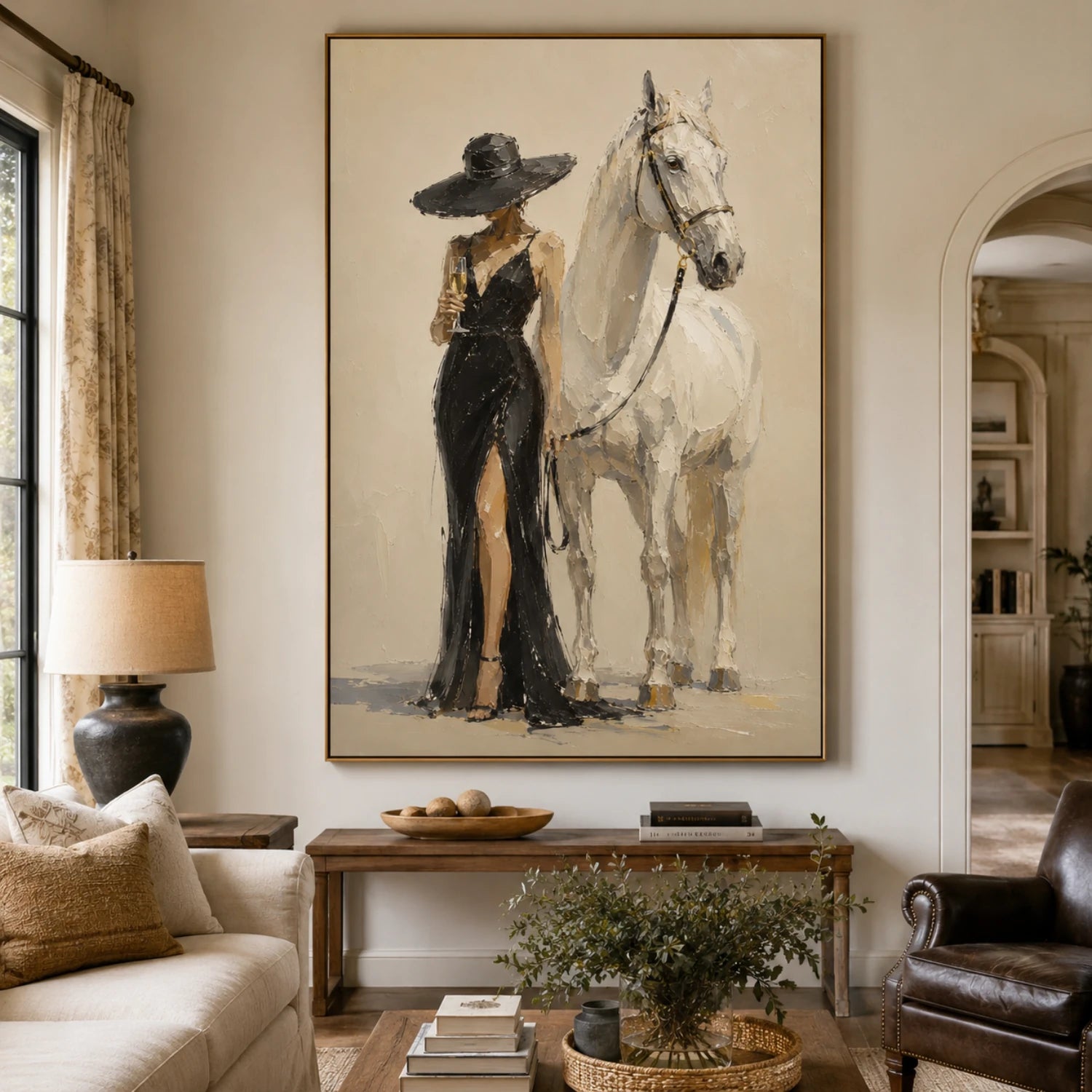 Vintage Americana Art | Champagne White Steed