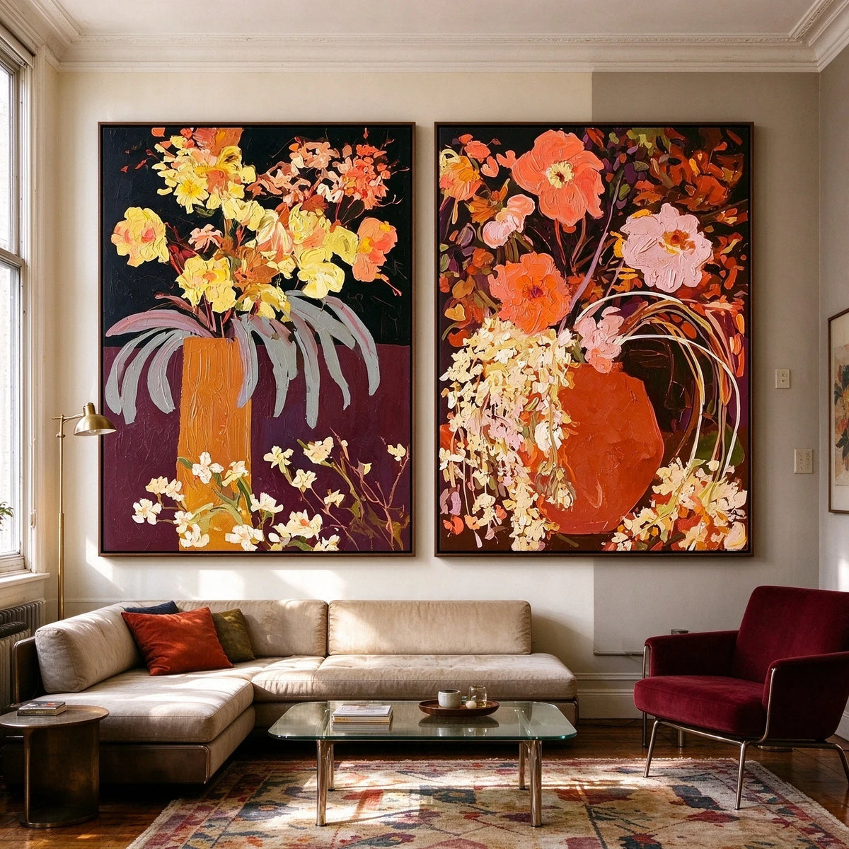 Bouquets in Burgundy — artwork in an interior setting 4