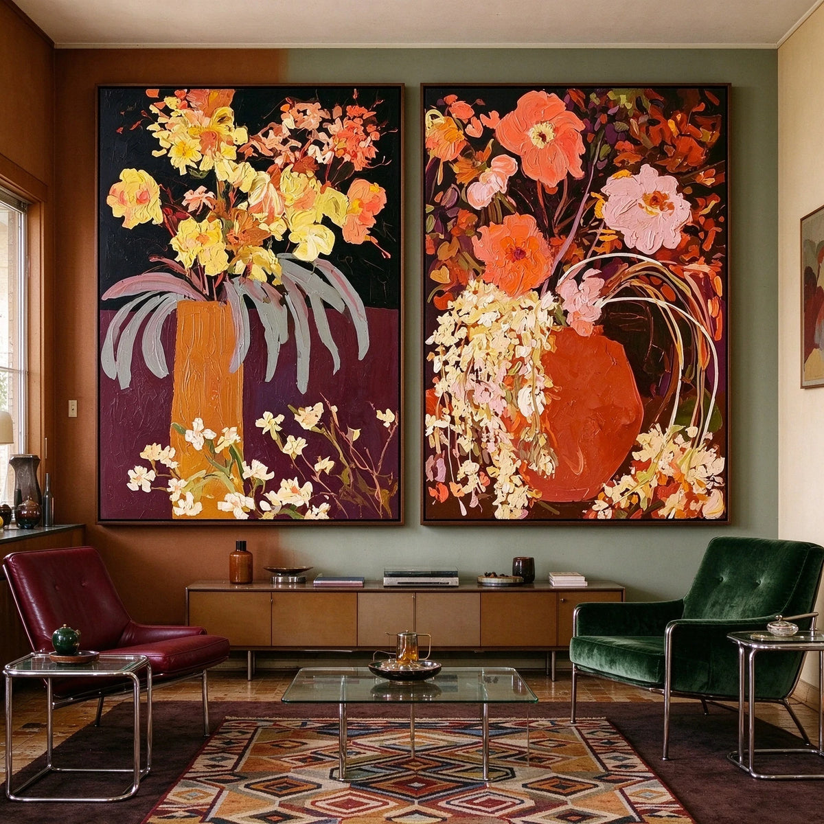 Bouquets in Burgundy — artwork in an interior setting 5