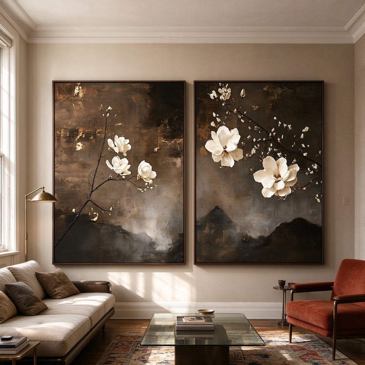 Magnolias at Dusk — front view in a living space