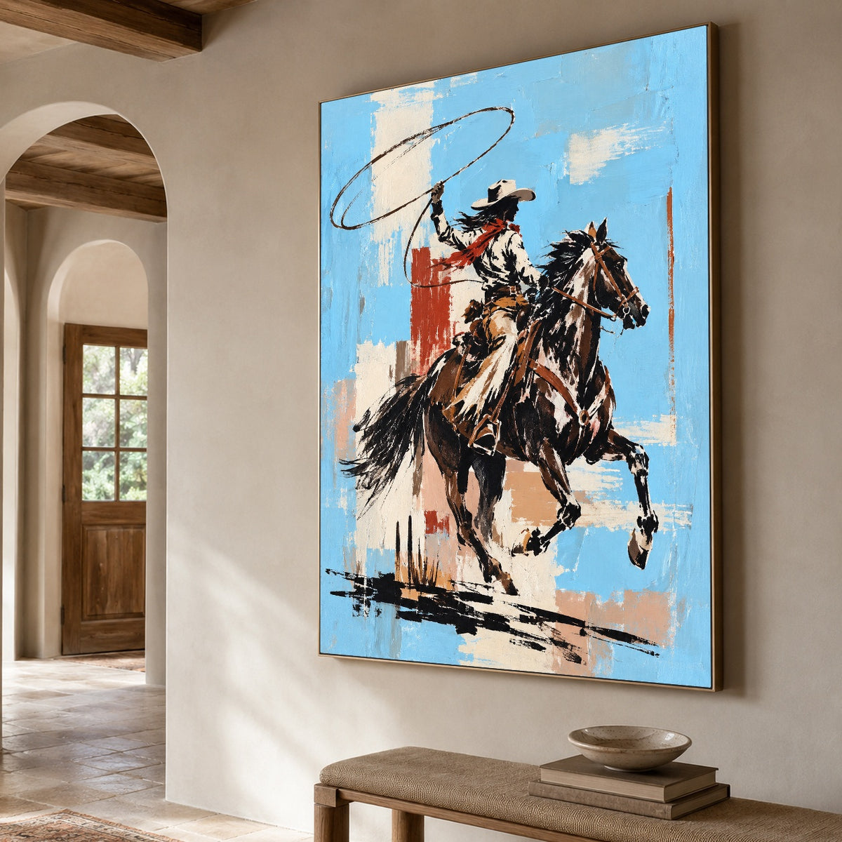 Blue Sky Bronc — oblique side view of the artwork