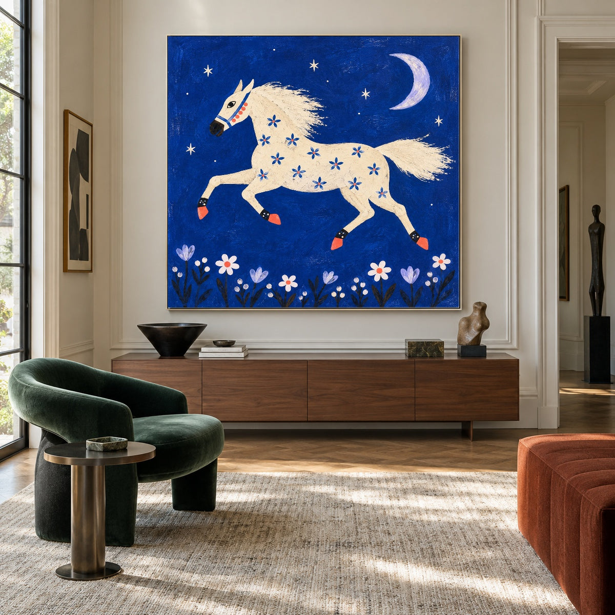 Cobalt Moon Gallop — featured artwork in a living space