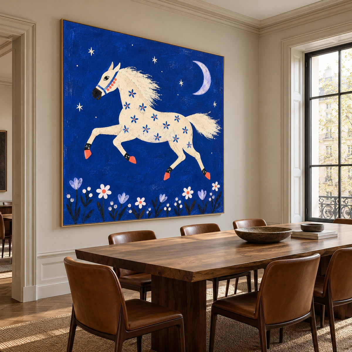 Cobalt Moon Gallop — oblique side view of the artwork