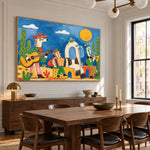 Fiesta Under Blue Skies — oblique side view of the artwork
