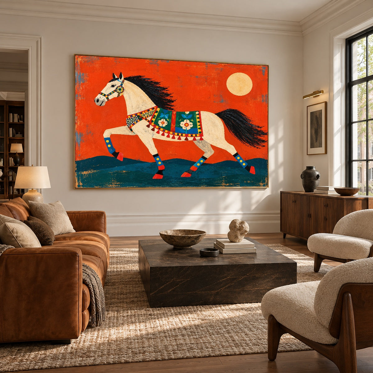 Saffron Meadow Stride — featured artwork in a living space