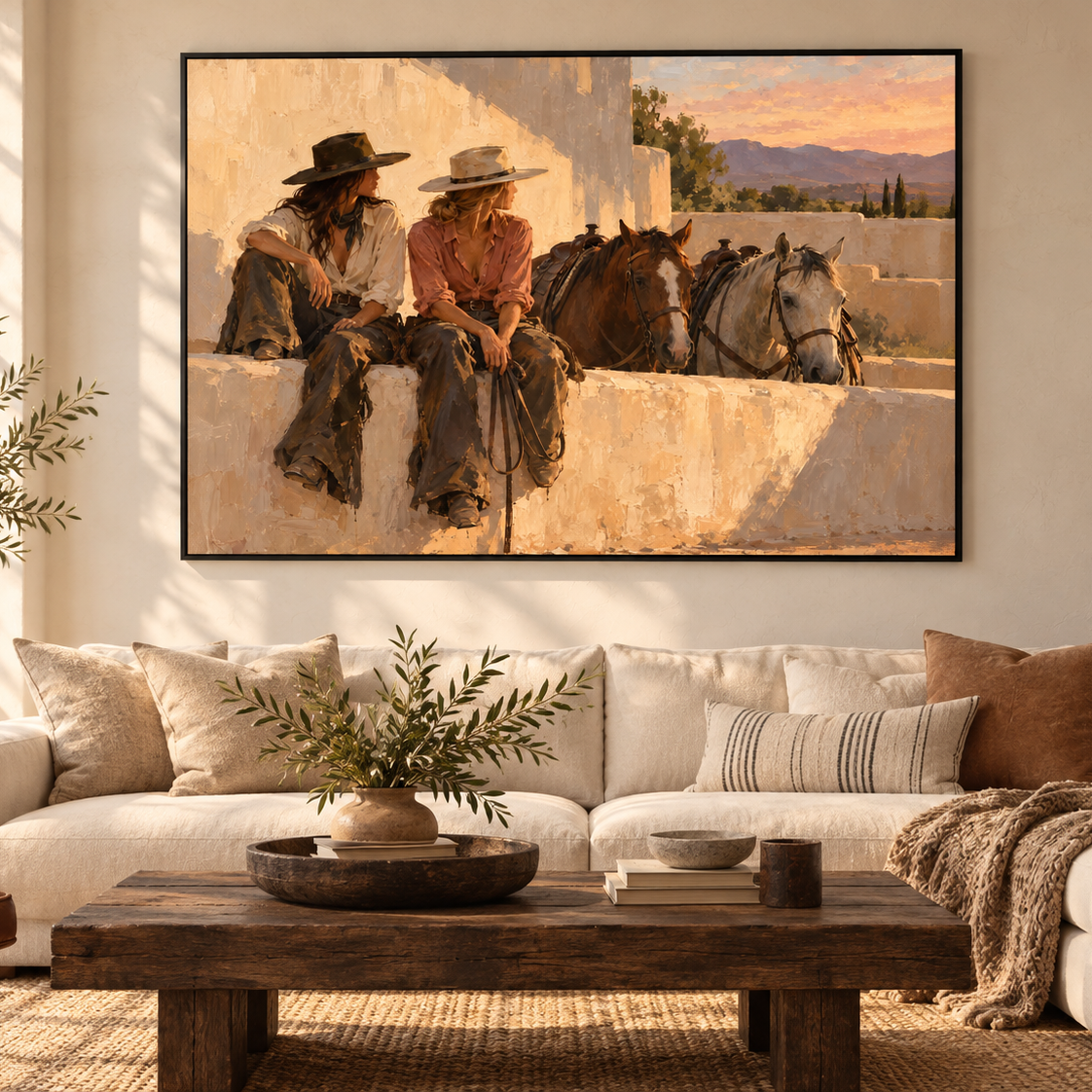 Sunlit Western Companions in black frame living room