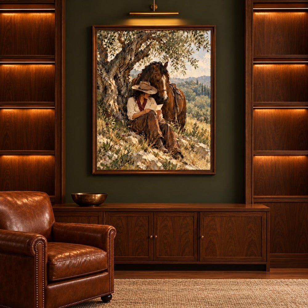 The Olive Hour in a refined minimal dark green library