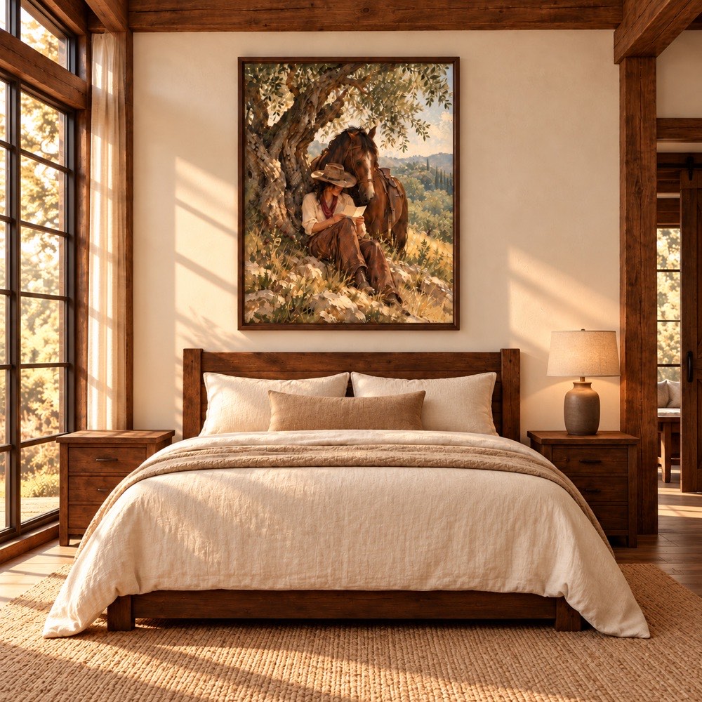 The Olive Hour in a simple warm Western bedroom