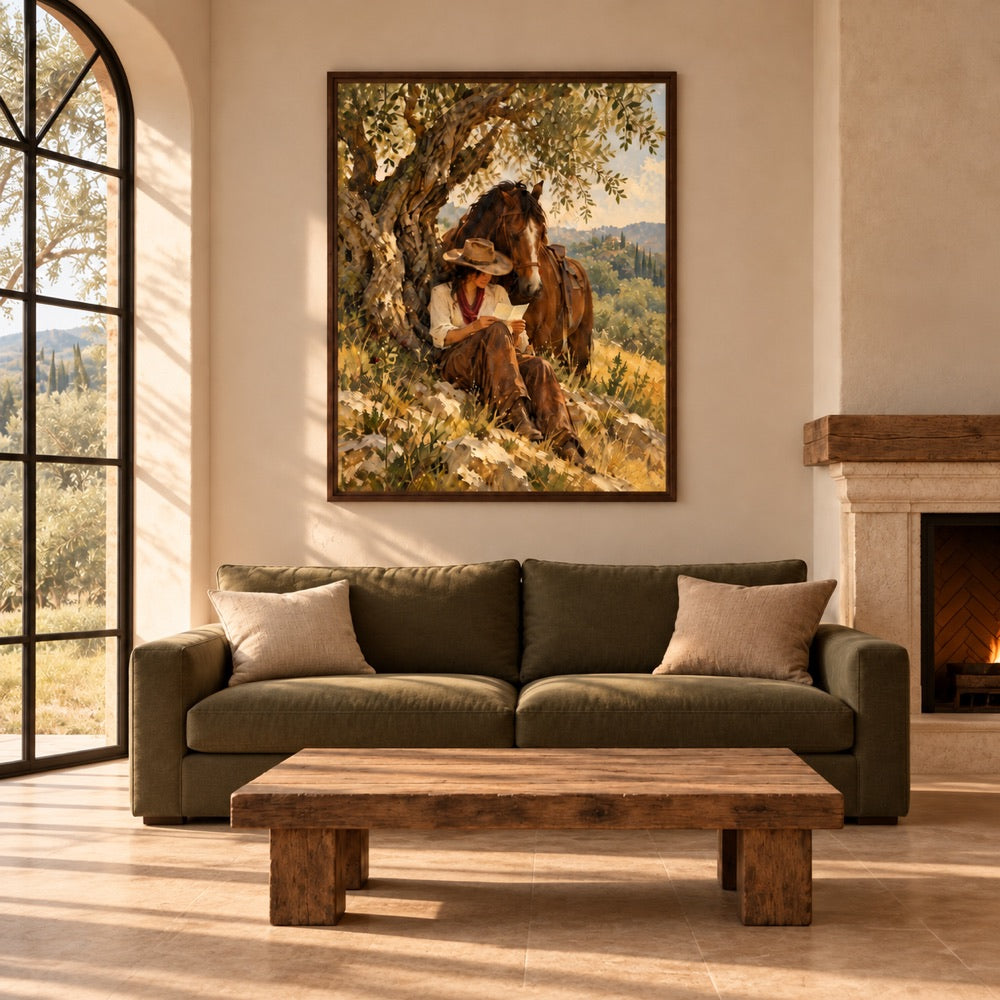 The Olive Hour in a minimal olive green living room