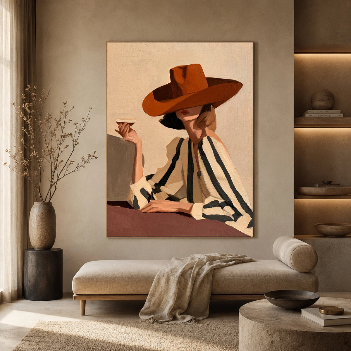 A Copper Brim Pause — front view in a living space