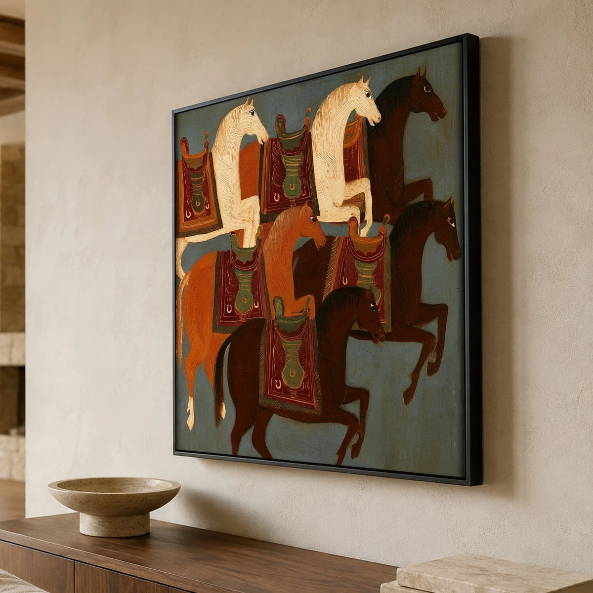 A Procession of Saddles — side view of the artwork