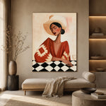 At the Checkered Table — front view in a living space