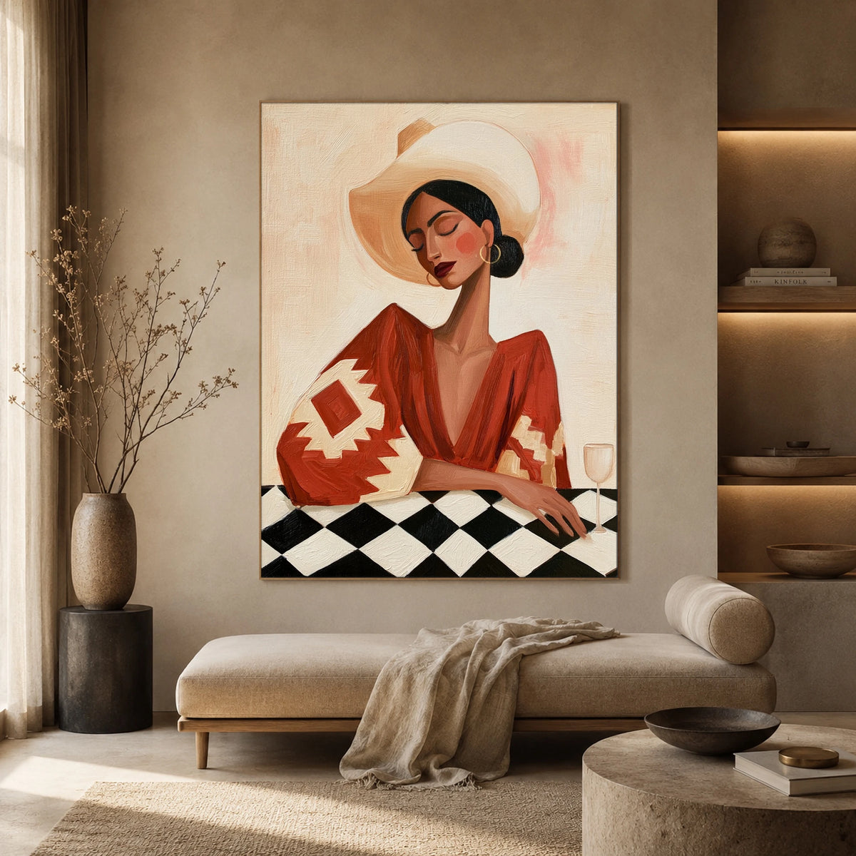 At the Checkered Table — front view in a living space
