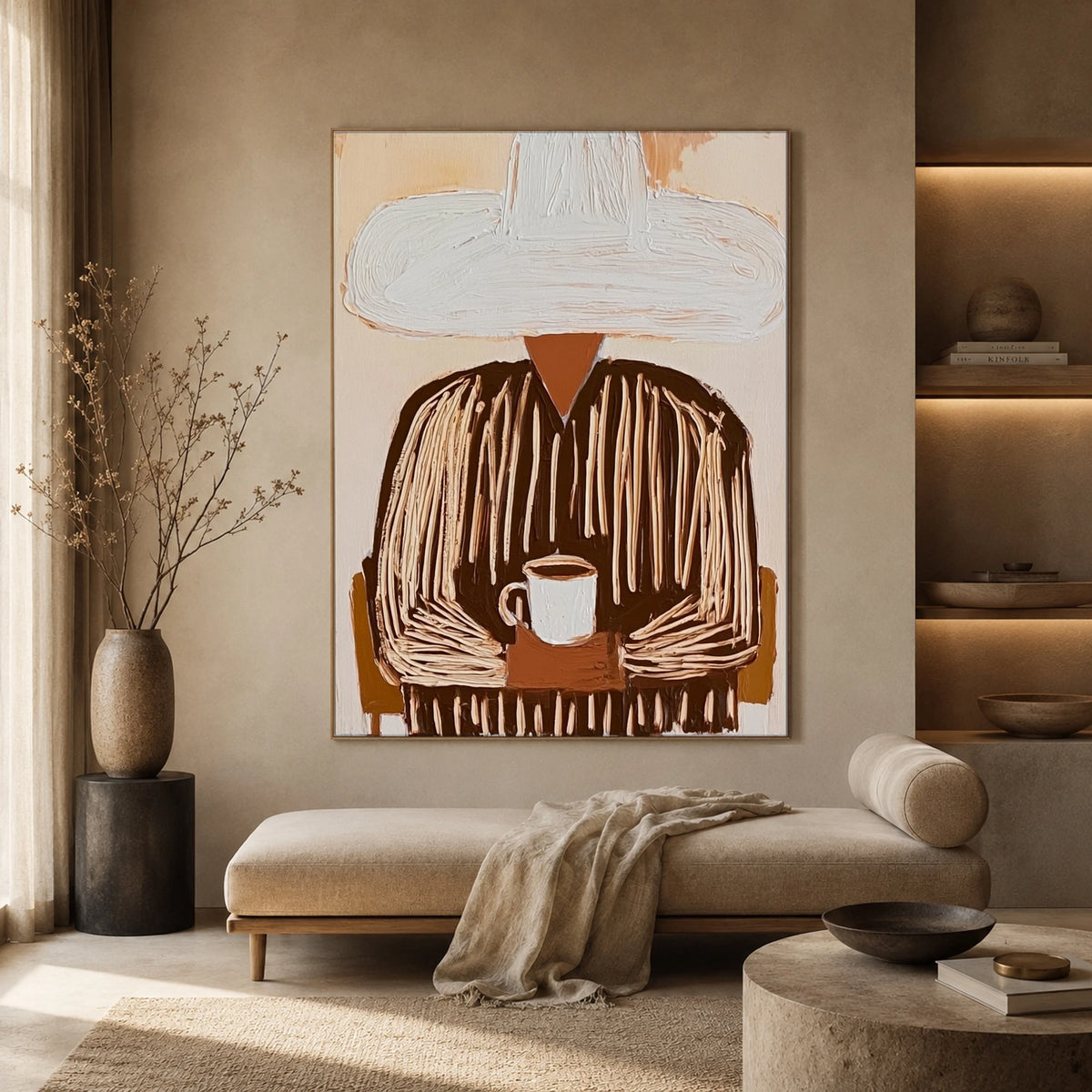 Both Hands Around Coffee — front view in a living space