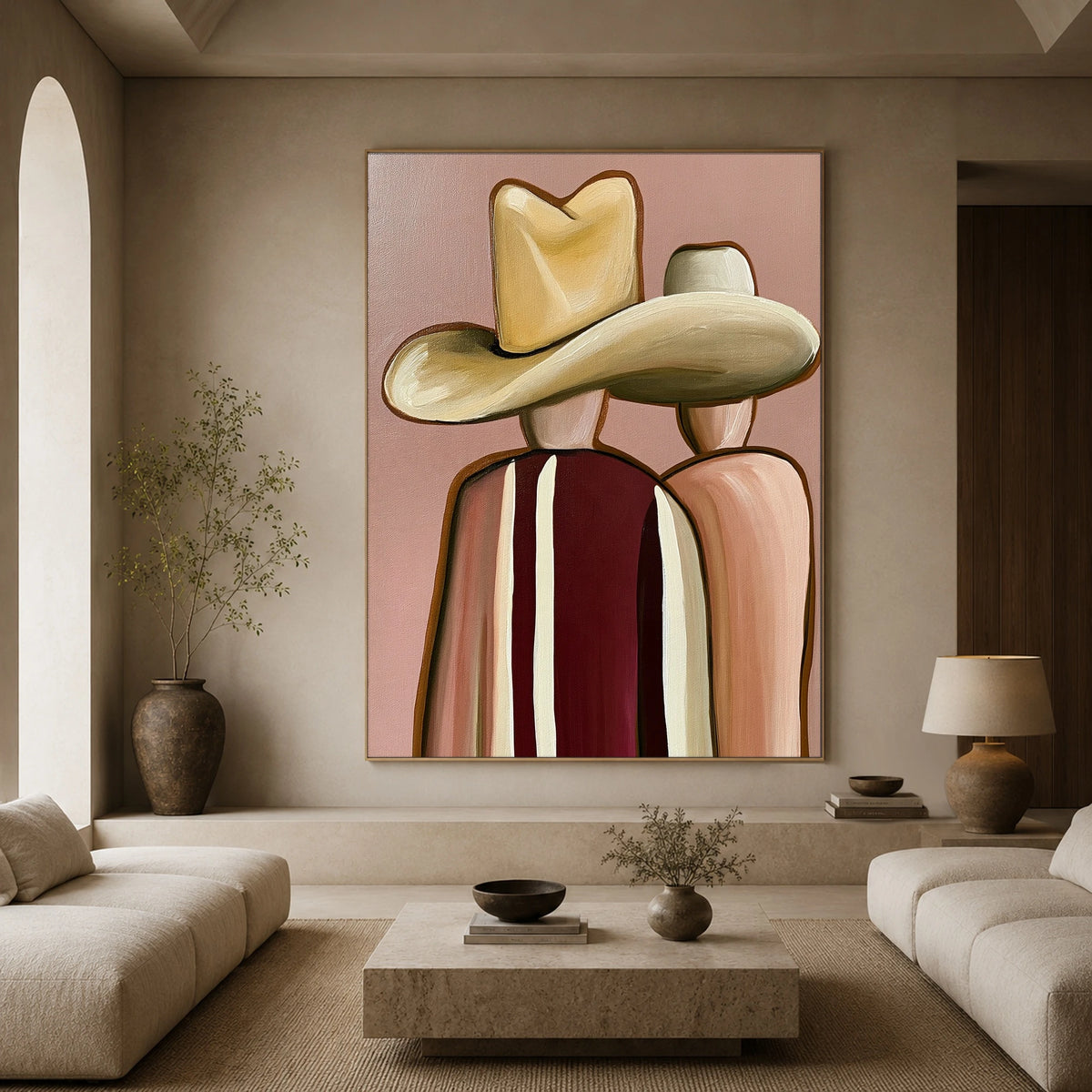 Close Under Two Brims — front view in a living space