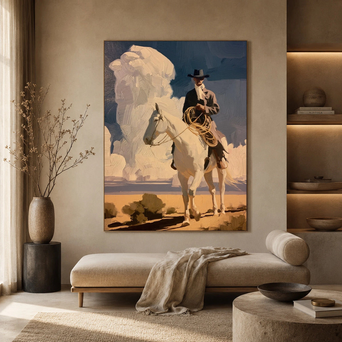 Cloudbound White Steed — front view in a living space