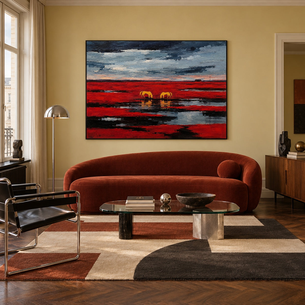 Crimson Prairie Pause — artwork in an interior setting 4
